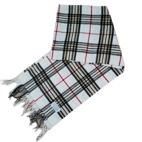 Plaid Scarf~Size 12"×72"~White/Brown Cashmere Feel. - Picture 1 of 5